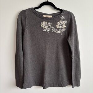 LOFT Charcoal Knit with Floral Details